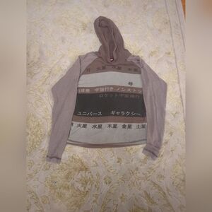 Vintage Y2K M Hooded Tee Japanese Kanji Graphics Streetwear Aesthetic Grunge